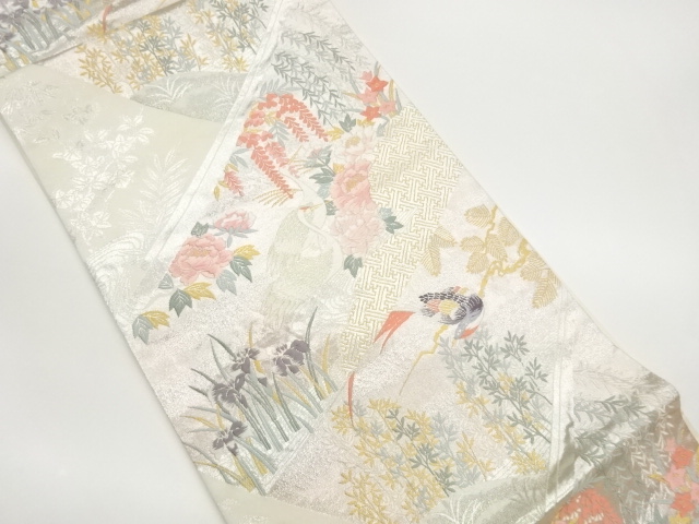 JAPANESE FUKURO OBI / WOVEN FLOWERS & CRANE